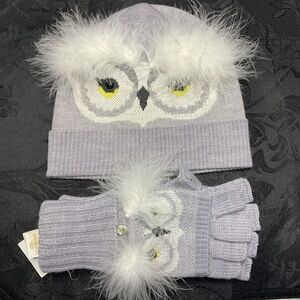 NEW Kate Spade Beanie Hat Set (Who Me Owl Mittens and Beanie/Hat SET). NEW